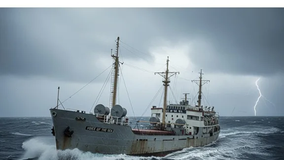 Barco de Radio Caroline en plena tormenta en el Mar del Norte