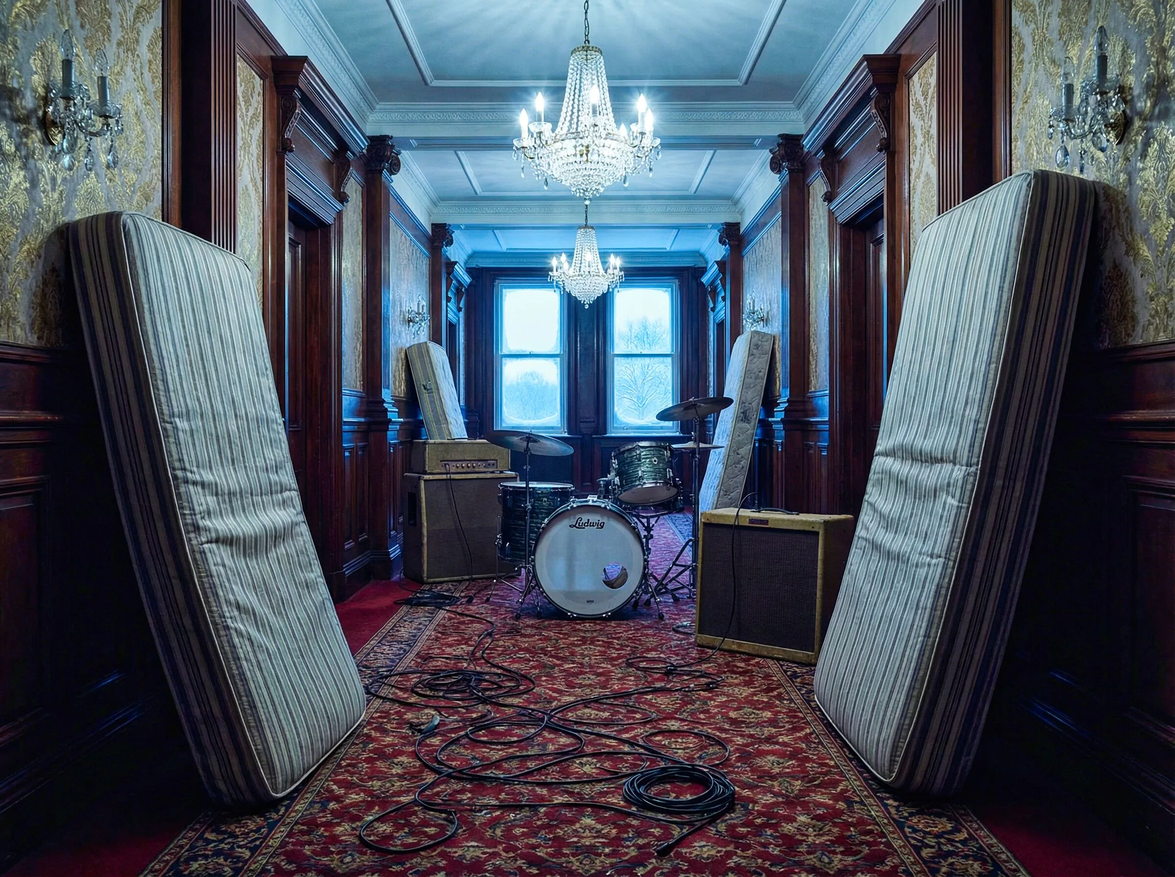 Estudio de grabación improvisado en los pasillos y las habitaciones del Grand Hotel.