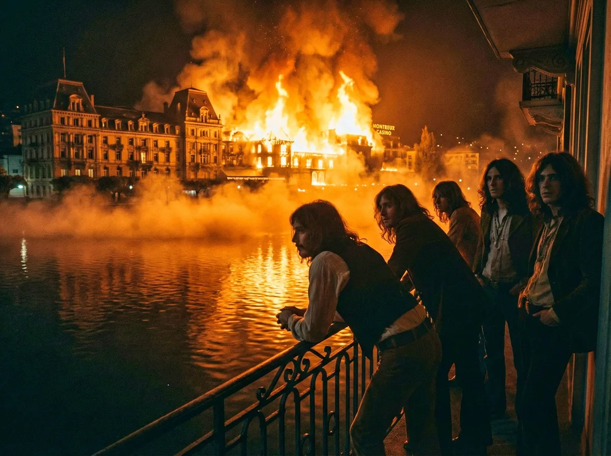 El grupo viendo el incendio al otro lado del lago.